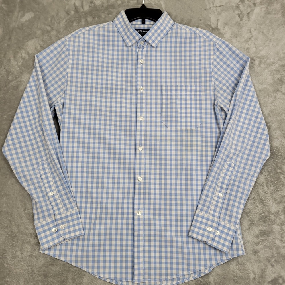 Mizzen + Main Leeward Trim Fit No Tuck Men's Medium Blue Check Performance Shirt